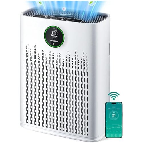 Smart Air Purifier for Home Large Rooms, with WiFi Control, Covers Up to 2400 Ft², Smart Mode, AQI Display, 22dB Sleep Mode & Aromatherapy with 2X-Power Filtration, HAP603WF, Bright White