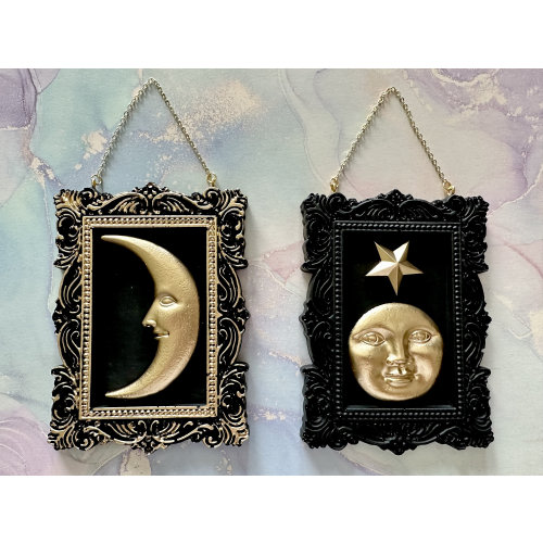 Celestial Crescent Moon Wall Art: Whimsical Decor Victorian Baroque Style Art