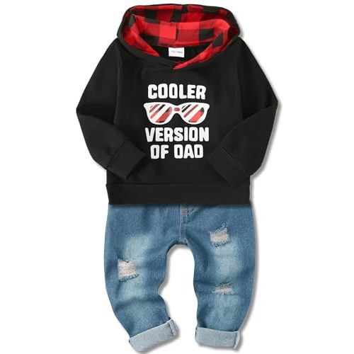 YALLET Toddler Baby Boy Clothes, Long Sleeve Letter Hoodies Top+Ripped Denim Pants 2pcs Fall Winter Outfit Sets