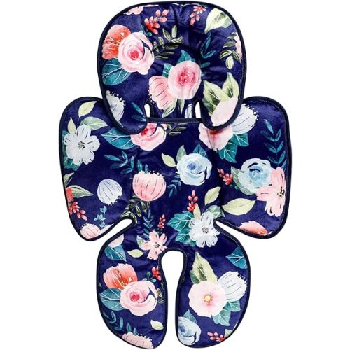 Infant Car Seat Insert, 2 in 1 Baby Head and Body Support for Car Seat, Soft Plush Newborn Carseat Cushion for Stroller Bouncer, Blue Floral
