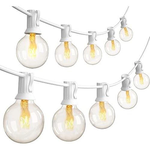 SUNSGNE 50Ft Outdoor Patio String Lights G40 Connectable Globe Lights with 53 Clear Globe Bulbs(3 Spare) for Indoor Outdoor Commercial Decor, 50 Hanging Sockets, 5W/E12 Base, White