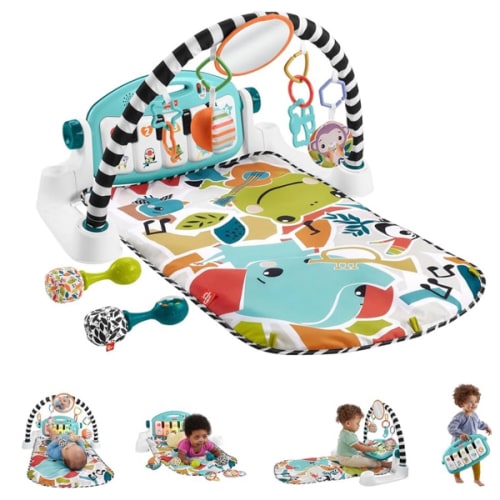 Fisher-Price Baby Musical Toy Set Glow and Grow Kick & Play Piano Gym Blue Playmat with 2 Rattle Maracas for Newborns Ages 0+ Months