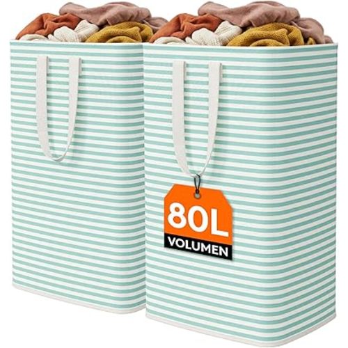 Lifewit 2 Pack Laundry Hamper Large Collapsible Laundry Baskets, Freestanding Waterproof Clothes Hamper with Easy Carry Handles in Laundry Room Bedroom Bathroom College Dorm, Sage Green, 2 x 80L