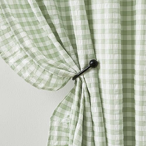 ZJDECOR Short Sage Green Buffalo Plaid Ruffle Curtain Panels 63 Inch Length