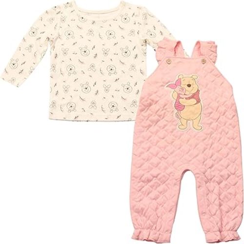 Magic Threadz Disney Clothes Baby Girls Overall Set – Long Sleeve Top & Romper with Minnie and Winnie the Pooh (0–24M)