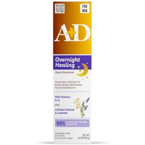 A+D Overnight Healing Diaper Rash Ointment, with Vitamins, Lavender, 3.6 Oz