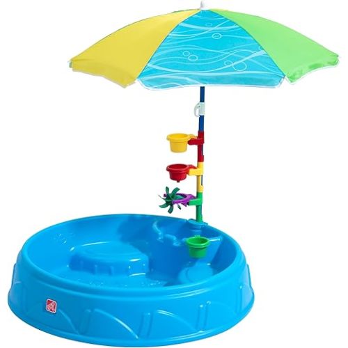 Step2 Play & Shade Pool, Kids Activity Pool with Umbrella, Summer Outdoor Toys, 7 Piece Toy Accessories, For Toddlers 2+ Years Old