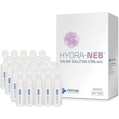 0.9% Sterile Saline Sodium Chloride Solution, Preservative Free, Nasal Irrigation, Moisturizing of The Airways, Sinus Rinse, Nose Cleanse, All Ages - 20 x 2.5ml