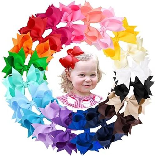 20PCS Oaoleer 4.5inch Grosgrain Ribbon Layered Bows Alligator Clips, Hair Accessories for Baby Girls, Toddlers, Kids, and Teens (Style-A)