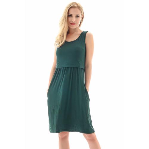 Bearsland Womens Sleeveless Maternity Dress Empire Waist Nursing Breastfeeding Dress Summer,Green, Medium
