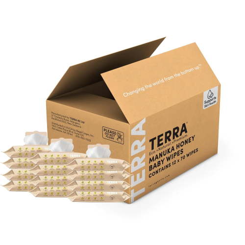 Terra Organics, Baby Wipes, Manuka Honey, 70ct, 12-Pack