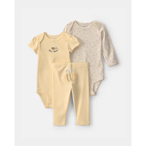 Baby Girl 3-Piece Bee Bodysuit & Pant Set - Yellow/Ivory