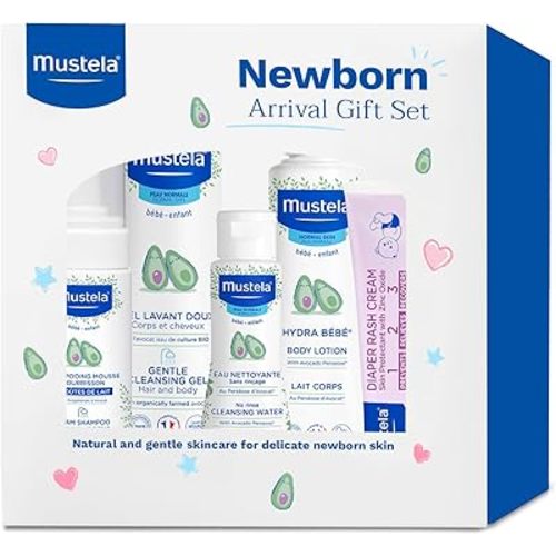 Mustela Newborn Arrival Gift Set - Baby Skincare & Bath Time Essentials - Natural & Plant Based - 5 Items Set