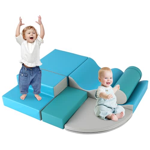 YIFOR Foam Climbing Blocks Set, 6 PCs Kids Soft Foam Activity Playset Toddler Climbing Toys Indoor Crawling & Sliding Play Toys for Toddlers 1-3 Years Old, Lightweight Climbing Blocks for Babies