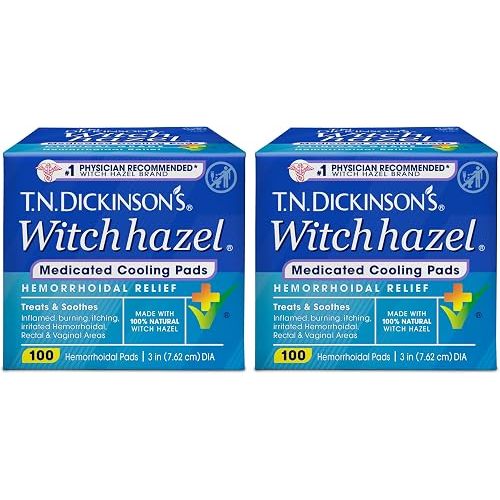 T.N. Dickinson's Hemorrhoidal Pads, Witch Hazel with Aloe, Clear, 100 Count (Pack of 2)