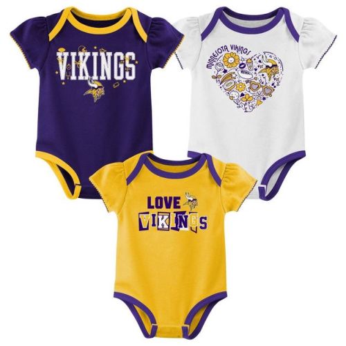 Nfl Minnesota Vikings Infant Girls' 3pk White Bodysuit - 18m