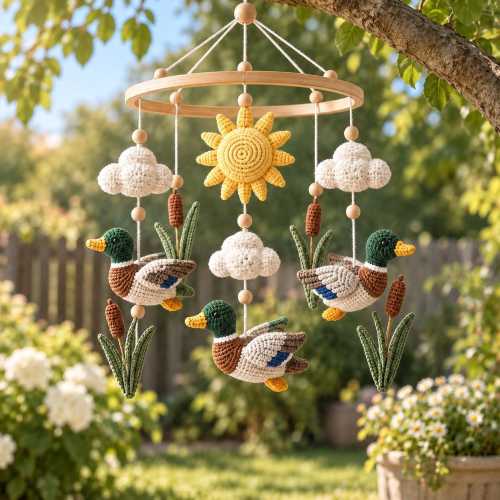 Crochet Duck Baby Mobile, Mallard Crib Mobile, Pond Nursery Decor, Cattail Farmhouse Mobile, Baby Shower Gift