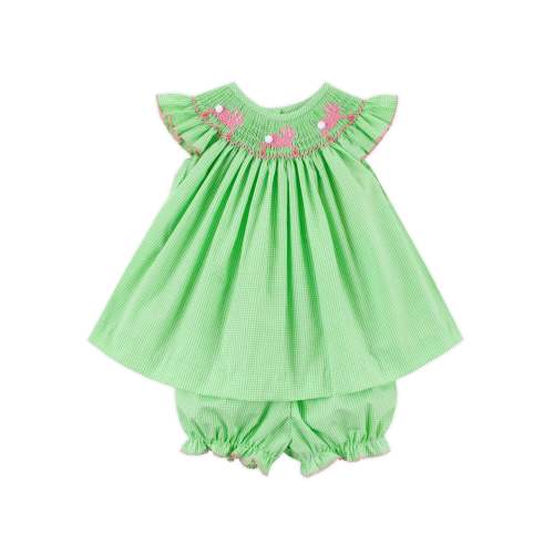 Hop To It Green Bunny Smocked Bloomer Set