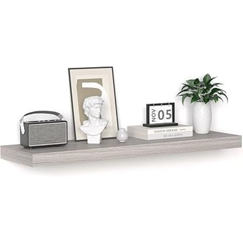 Floating Shelves - 10.3 Inch Deep Wall Shelf for Decor & Storage - Wall Mounted Display Shelving with Invisible Heavy-Duty Metal Bracket - 36" W x 10.3" D x 1.8" H - Set of 1 - Rustic Grey