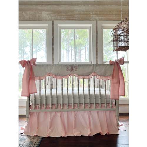 White & Sisters Pink Scalloped Crib Bedding Set | High Cotton