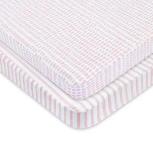 Ely's & Co. Baby Waterproof Fitted Pack n Play - Mini Crib Sheet 100% Combed Jersey Cotton Mauve Pink Stripes & Splash 2 Pack