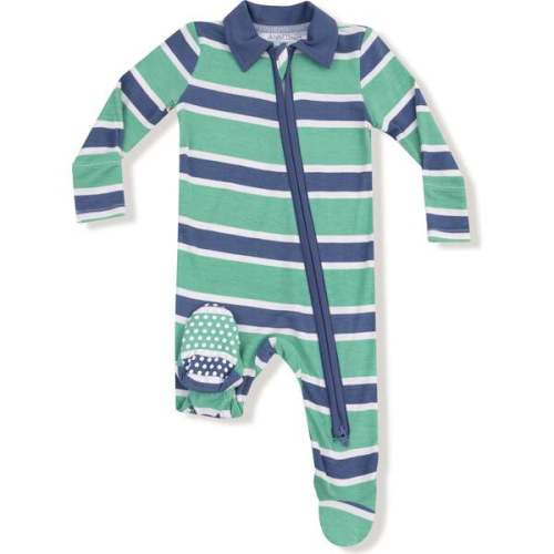 Polo 2 Way Zipper Footie, Green/Blue Stripe - Angel Dear | Maisonette