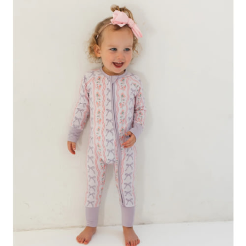 Purple Amelia Bow Zipper Romper – In My Jammers