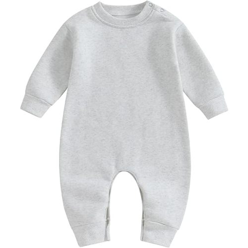 Newborn Baby Boy Girl Fleece Romper Jumpsuit Solid Color Long Sleeve Thick Sweater Onesie Warm Winter Outfit Clothes