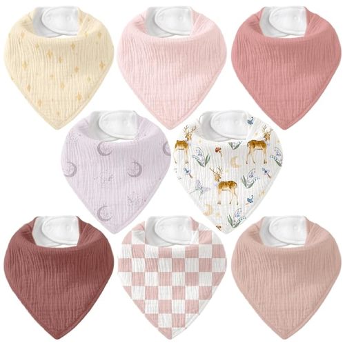 8 Pack Muslin Baby Bandana Bibs for Drooling and Teething