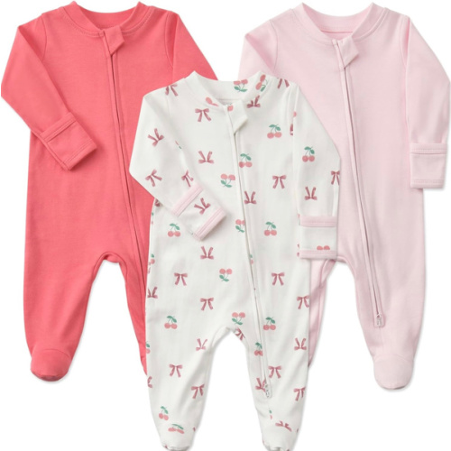 Aablexema Baby Footie Pajamas with Mittens - 3Pcs Infant Cotton Footed One Piece Sleepwear Outfits