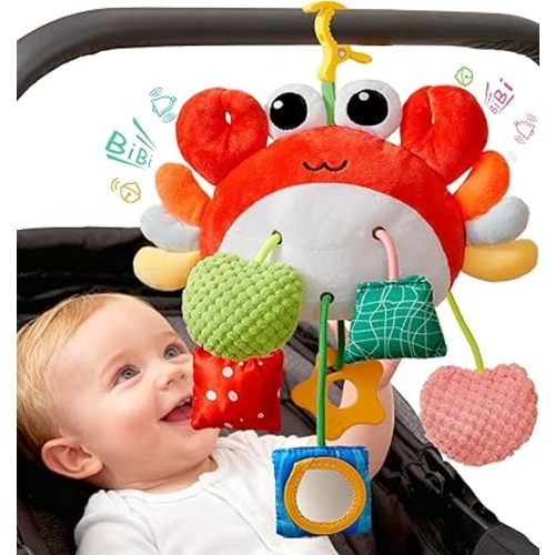 Baby Car Seat Toy for Babies 0-6 Months, Hanging Stroller Activity Toys, Infant CarSeat Accessories Toys with Rattles, Mirror, Haning Crib Sensory Toy, Baby Toys Gift Newborn 0-3-6-12 Months Boy Girl