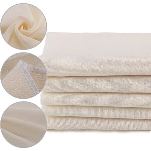 5 Pack Muslin Cloths Reusable for Straining, 100% Unbleached Pure Cotton Cheesecloth, Soft Square Cheese Clothes Weave Fabric Filter for Cooking, Baking (50 x 50 cm Food Strainer Cloth)