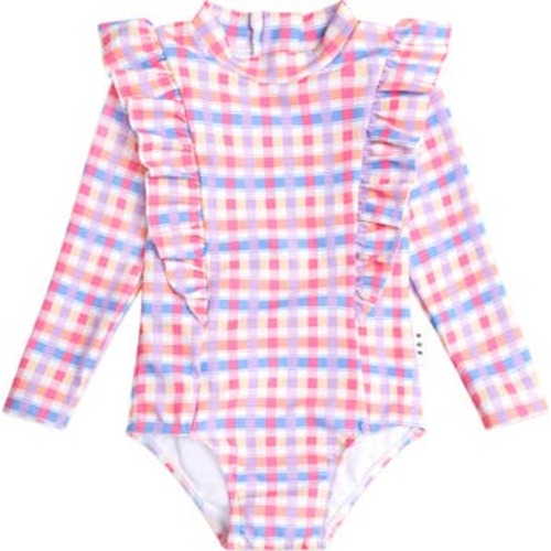 Scandi Frill Swimsuit Rainbow Check, 6-12M AU