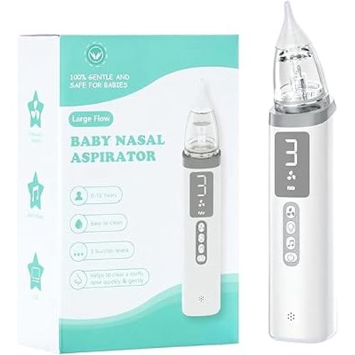 Electric Nasal Aspirator for Baby,Baby Nose Sucker,Snot Sucker for Toddlers,for Relieving Nasal Congestion,Nose Cleaner with 3 Silicone Tips,Adjustable Suction Level,Music and Light Soothing Function