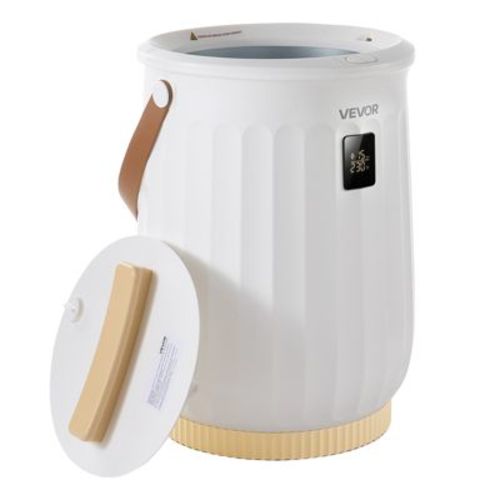 VEVOR Towel Warmers for Bathroom 20L Heated Towel Bucket with LED Display, Rapid Heating, 4 Adjustable Timer, Wood Handle, Auto Shut Off, White
