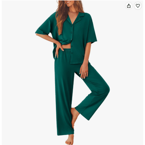 Ekouaer Women Pajamas Set Button Down Sleepwear Short Sleeve Pjs Long Pants