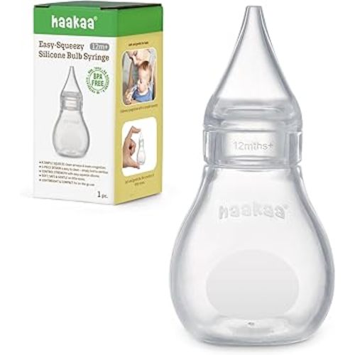 Haakaa Silicone Baby Nasal Aspirator | Easy-Squeeze Nose Bulb Syringe | Baby Nose Cleaner , 12m+ Infant &Toddler - BPA Free Silicone