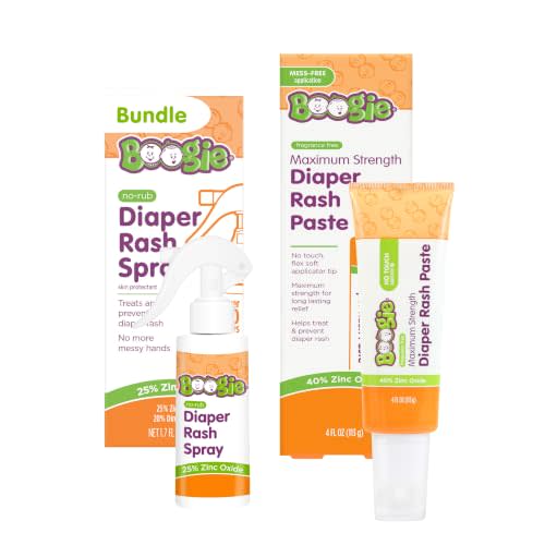 Boogie Diaper Rash Relief Bundle, No-Rub Spray & Maximum Strength Paste | Diaper Rash Cream Bundle - 25% & 40% Zinc Oxide - Touch-Free, Mess-Free - Pediatrician Tested - Diaper Bag Essentials