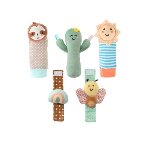 The Peanutshell Sock Rattles Set of 5 - Girl Boy Rattle Socks, Baby Toys 0-6-12 Month, Animal Newborn High Contrast Baby, Infant, New Born Toys 0-3 0-6 Months Old Babies - Boho