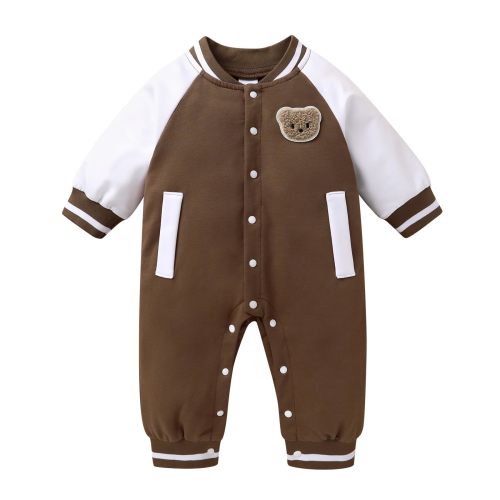 Amazon.com: YOUNGER TREE Baby Raglan Baseball Romper Long Sleeve Fall Winter Outfit | Unisex baby clothes, contrasting ribbed collar & cuffs, lovely patches, soft daily infant outfits for 0‑18M