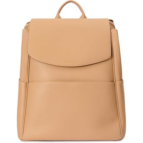 MIA + SOPHIA Leather Diaper Bag Backpack with USB Charging port, Changing Pad, Stroller Straps (Brown Olivia)