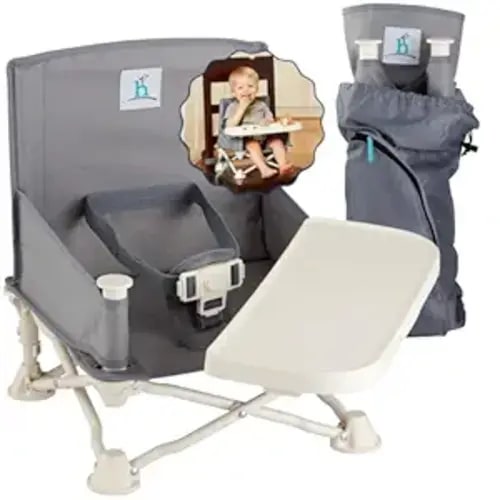 Hiccapop OmniBoost Travel Booster Seat with Tray for Baby, Dining Table, Camping, Beach, Grandma’s | Folding Portable Tip-Free Design Straps to Kitchen Chairs