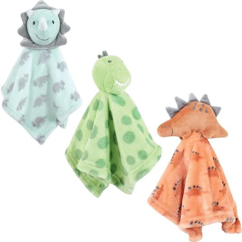 Hudson Baby Unisex Baby Animal Face Security Blanket, Dinosaurs 3-Pack, One Size