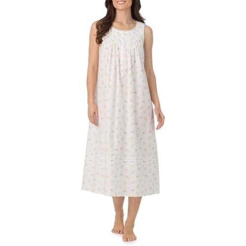 Eileen West Sleepwear & Loungewear for Women - Poetic Woven Lawn Collection - 100% Cotton Lightweight Sleeveless Nightgown