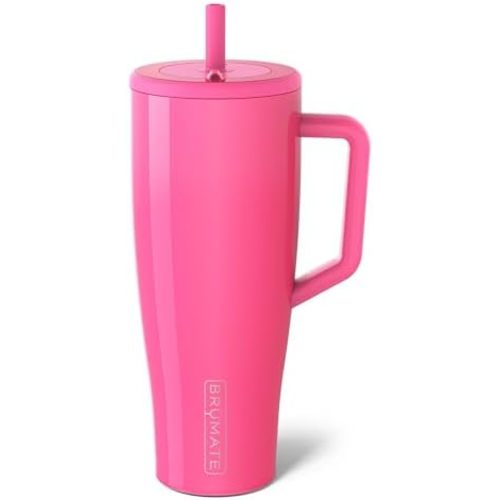 BrüMate Era 40 oz Tumbler with Handle and Straw | 100% Leakproof Insulated Water Bottle Tumbler with Lid and Flexible SoftSip Straw | Made of Stainless Steel | Cup Holder Friendly | 40oz (Neon Pink)