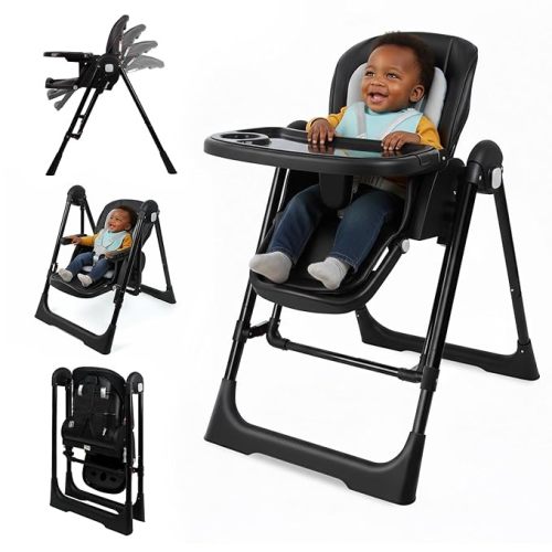 High Chairs for Babies and Toddlers Convert to Baby Rocker Foldable High Chair Adjustable Convertible with Reclining Seat & Leg Rest, 3-in-1 with Tool-Free Assembly (Grey)