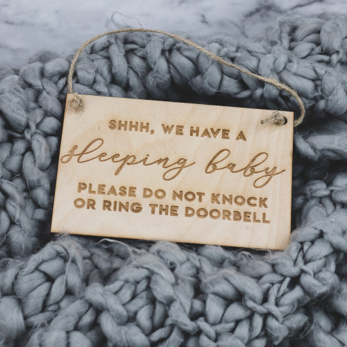 Sleeping Baby Wood Door Hanger Sign | Shh We Have A Sleeping Baby, Please Do Not Knock Ring The Doorbell | Engraved Newborn Baby Shower Gift