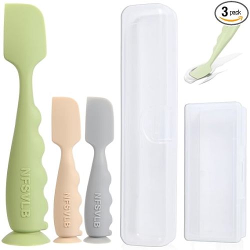 Baby Diaper Cream Spatula with Case-1 Large 2 Mini Butt Paste Spatula with 2 Travel Case-Soft Baby Butt spatula baby Diaper Cream Applicator-Diaper Rash spatula Bum Spatulas Brush