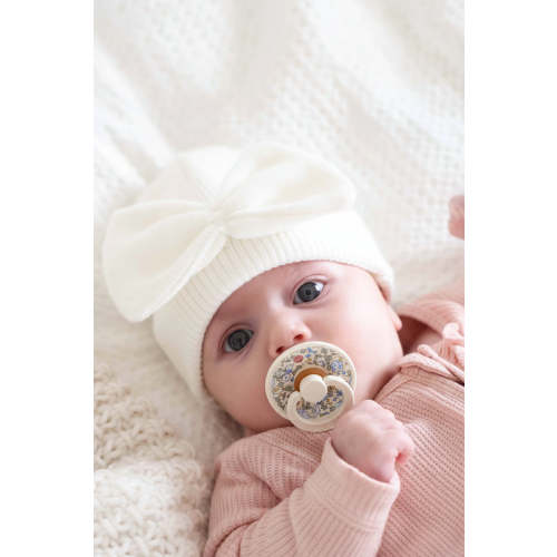 Knit Newborn Bow Beanie | Light Ivory
