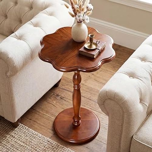 STO'SENSE 12"W Black Round Side Table, Drink Table for Small Spaces,Modern Accent Nightstand w/Solid Wood Leg, Mid-Century Pedestal Sofa Table w/Classic Sculpted Design Living Room,Tool-Free Assembly